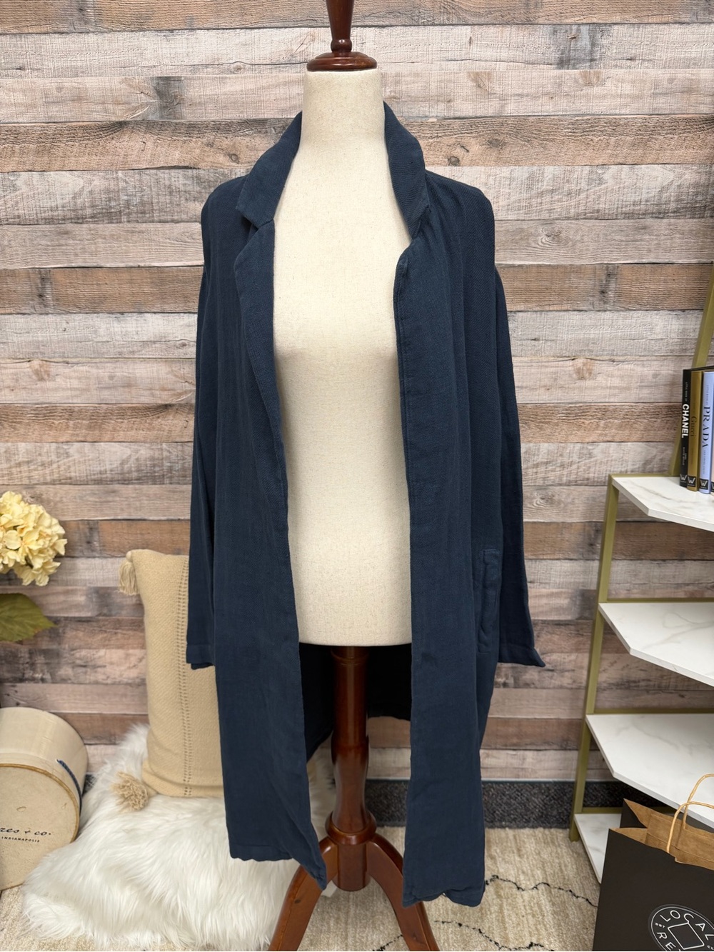 Filosofia blue linen open front cardigan jacket